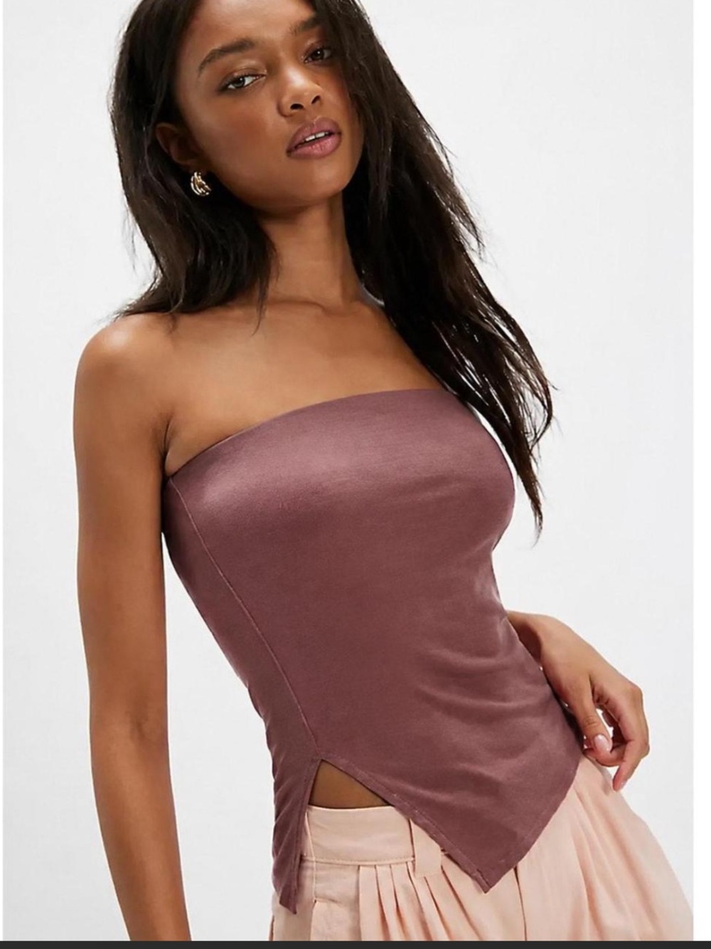 Free People We The Free Lola Strapless Mauve Tube Top Asymmetrical Hem